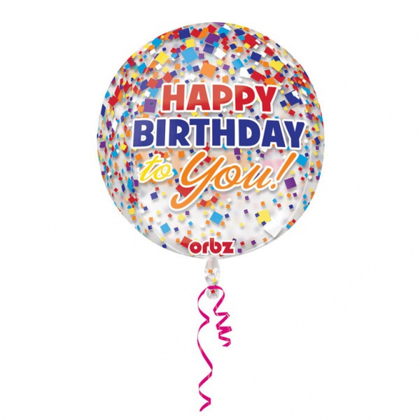 Barevný fóliový kulatý balónek Happy Birthday - konfety